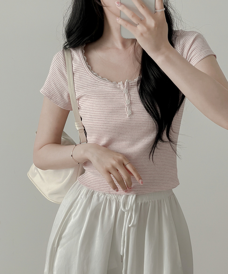 半袖Tシャツ バブルストライプ半袖Tシャツ PINK