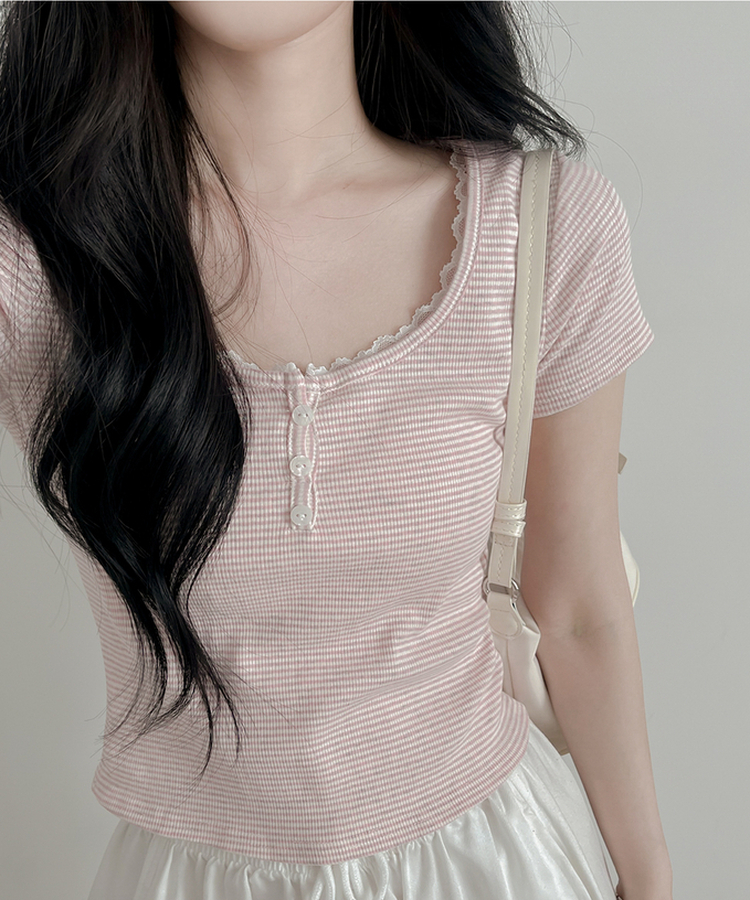 半袖Tシャツ バブルストライプ半袖Tシャツ PINK