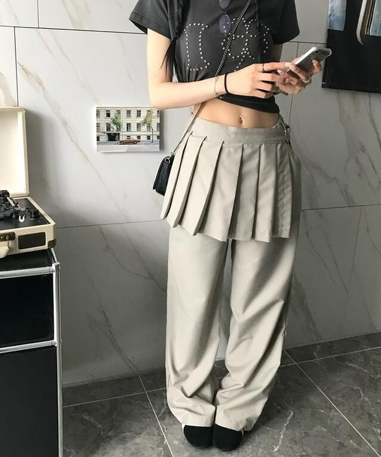 コットンパンツ ホイッスルスカートレイヤードパンツ BEIGE
