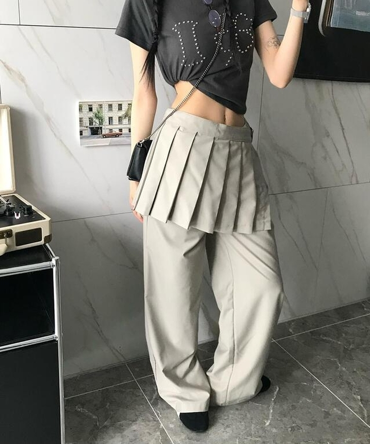 コットンパンツ ホイッスルスカートレイヤードパンツ BEIGE