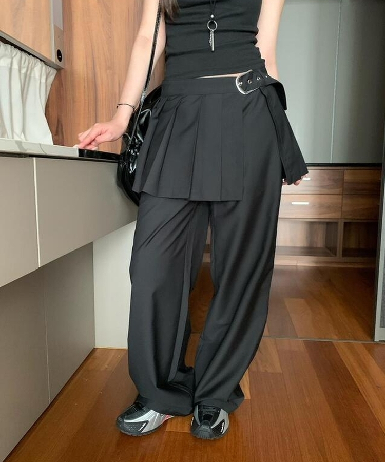 コットンパンツ ホイッスルスカートレイヤードパンツ BLACK