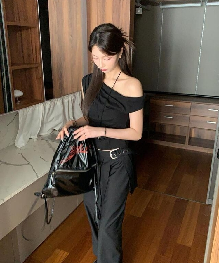コットンパンツ ホイッスルスカートレイヤードパンツ BLACK
