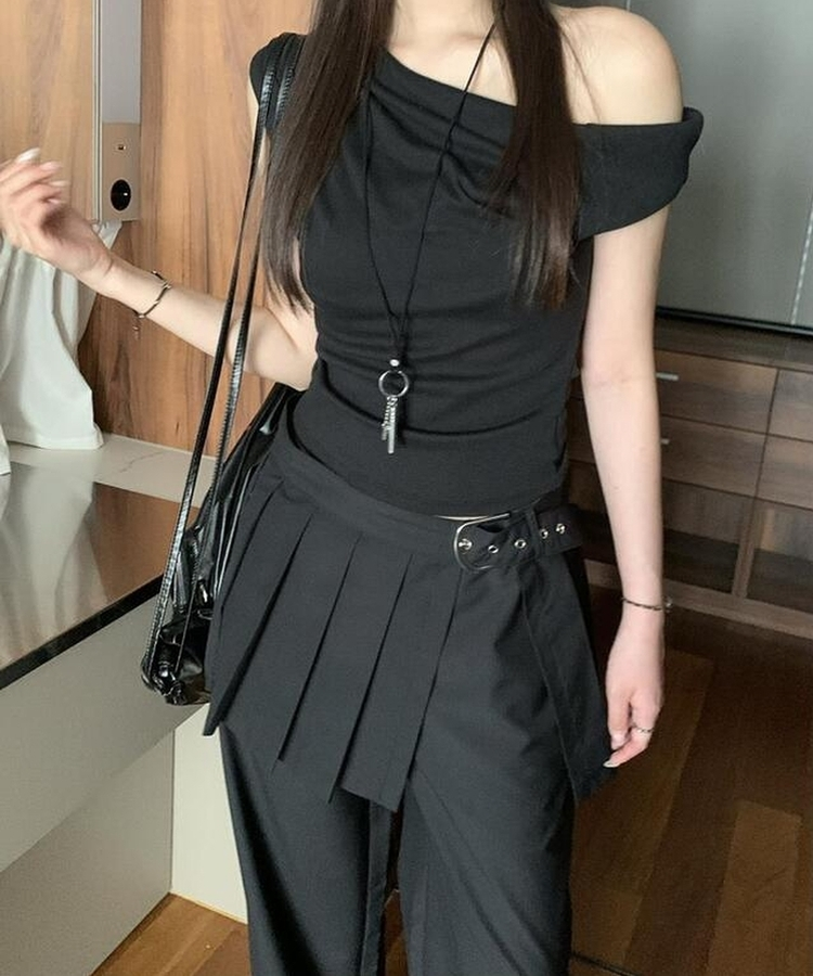 コットンパンツ ホイッスルスカートレイヤードパンツ BLACK