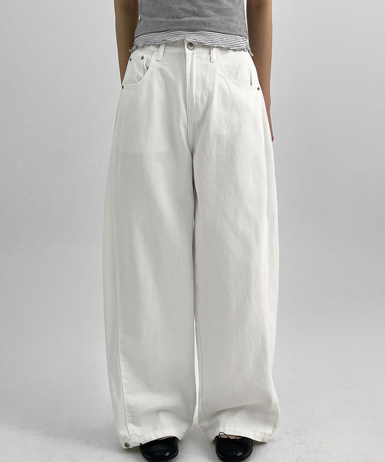 フォールディングスナップワイドコットンパンツ WHITE