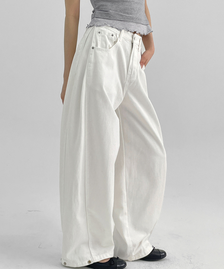 フォールディングスナップワイドコットンパンツ WHITE