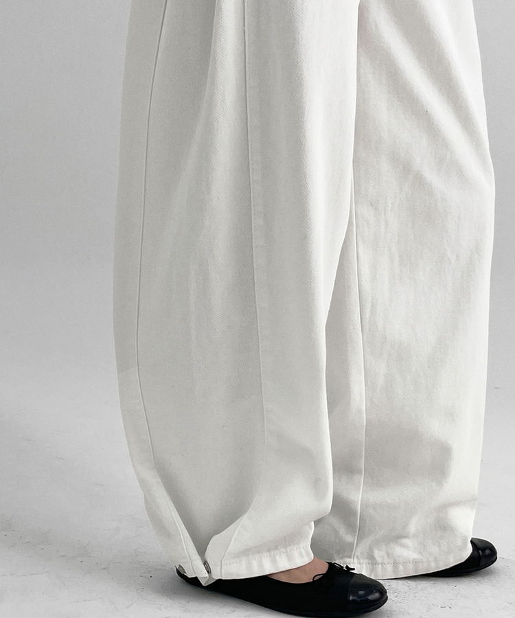 フォールディングスナップワイドコットンパンツ WHITE