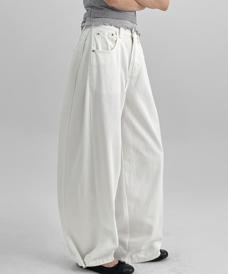 フォールディングスナップワイドコットンパンツ WHITE