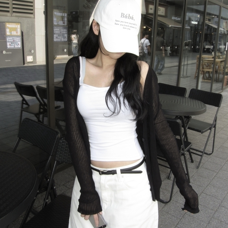 カーディガン シースルーサマーカーディガン(5color) BLACK