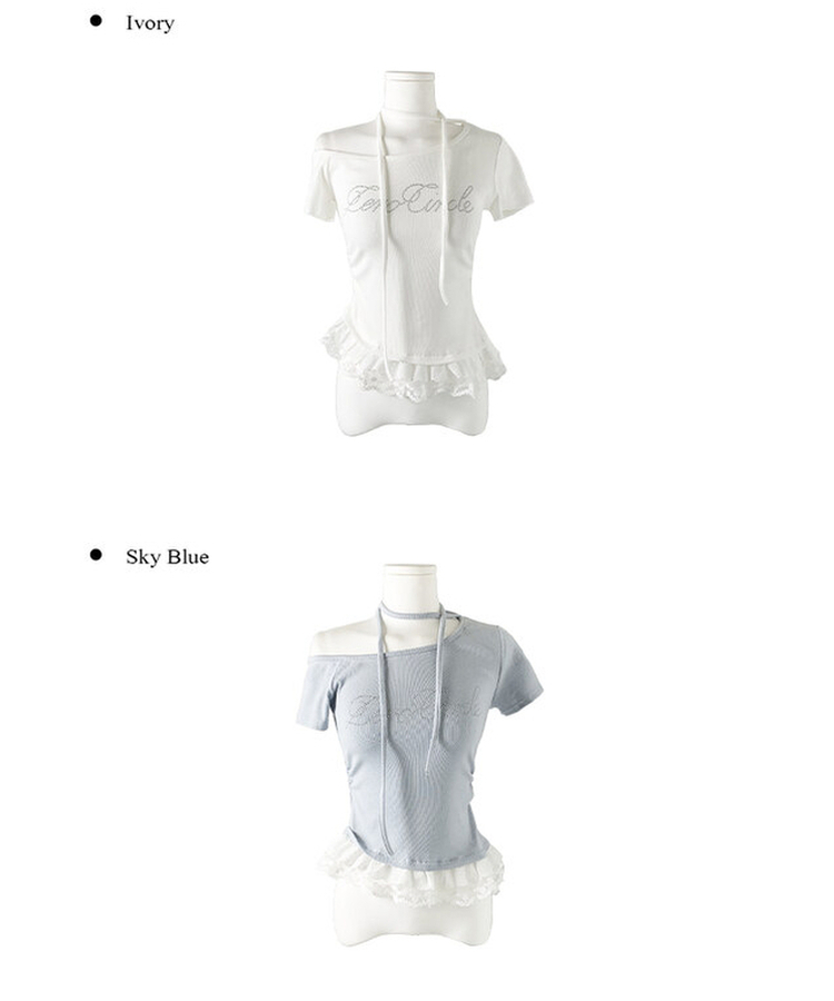 半袖Tシャツ 【タイ付き】レースワンオフストラップ半袖Tシャツ