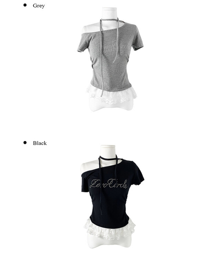 半袖Tシャツ 【タイ付き】レースワンオフストラップ半袖Tシャツ