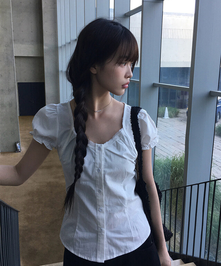 ブラウス コットンレース半袖ブラウス IVORY