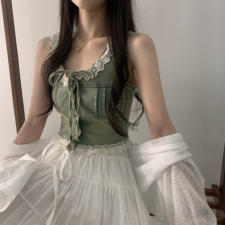 新品 JOHNLAWRENCESULLIVAN ストライプコルセットビスチェ レースデニムコルセットビスチェ｜ノースリーブ｜韓国ファッション通販