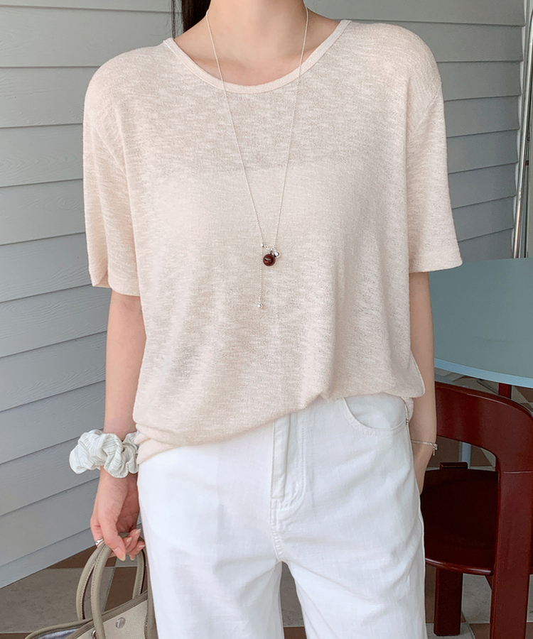 半袖Tシャツ ラインUネック半袖Tシャツ CREAM BEIGE