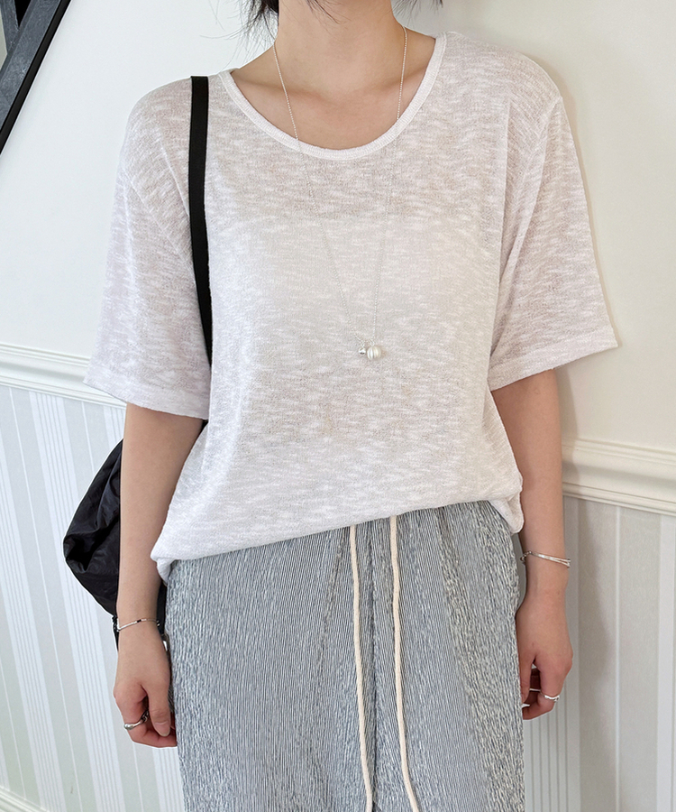 半袖Tシャツ ラインUネック半袖Tシャツ IVORY