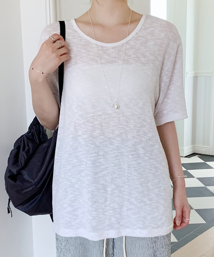 半袖Tシャツ ラインUネック半袖Tシャツ IVORY