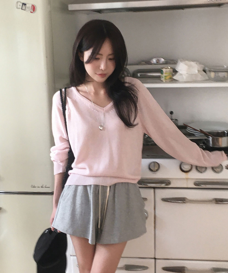 ニット シースルーVネックルーズニット(5color) PINK