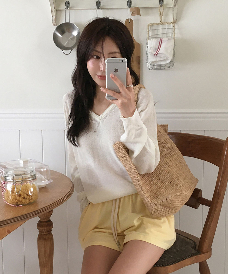 ニット シースルーVネックルーズニット(5color) IVORY