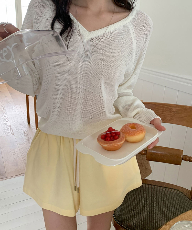 ニット シースルーVネックルーズニット(5color) IVORY