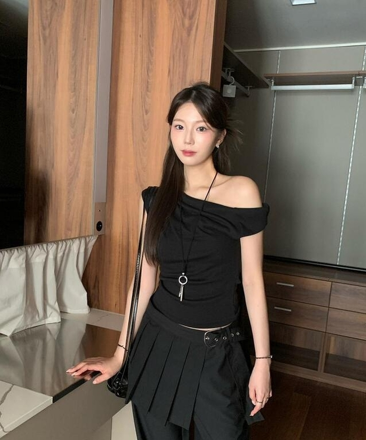 ノースリーブ アンバランスドレープキャミソール(6color) BLACK