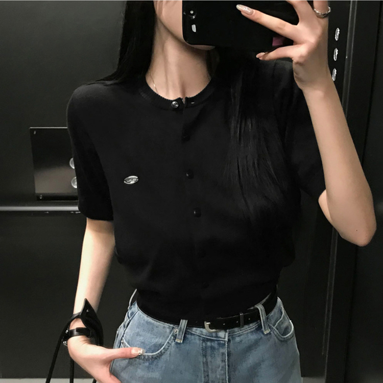 カーディガン ペンダント半袖カーディガン BLACK