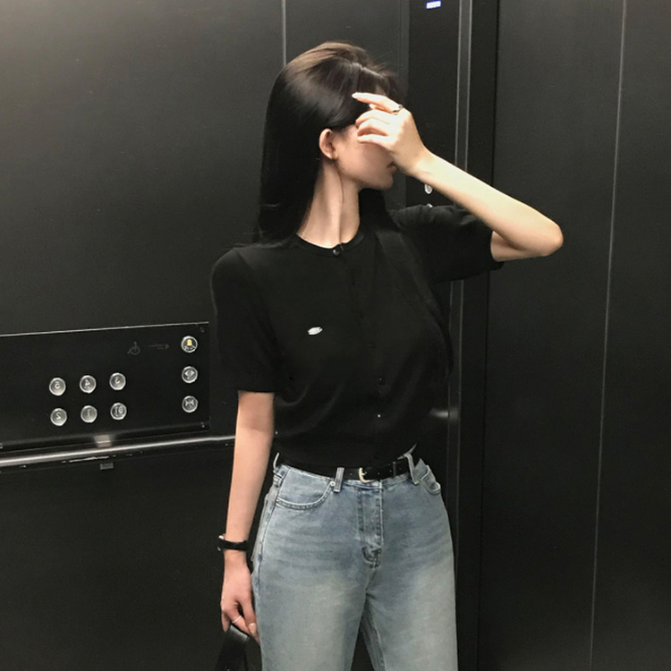カーディガン ペンダント半袖カーディガン BLACK