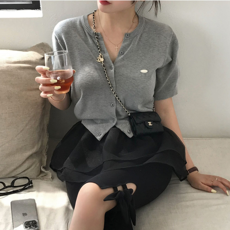 カーディガン ペンダント半袖カーディガン GREY