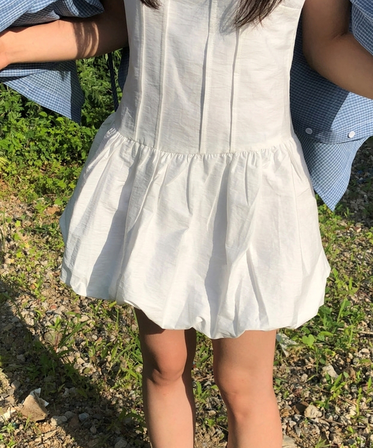 ミニワンピース Vネックバルーンミニワンピース IVORY