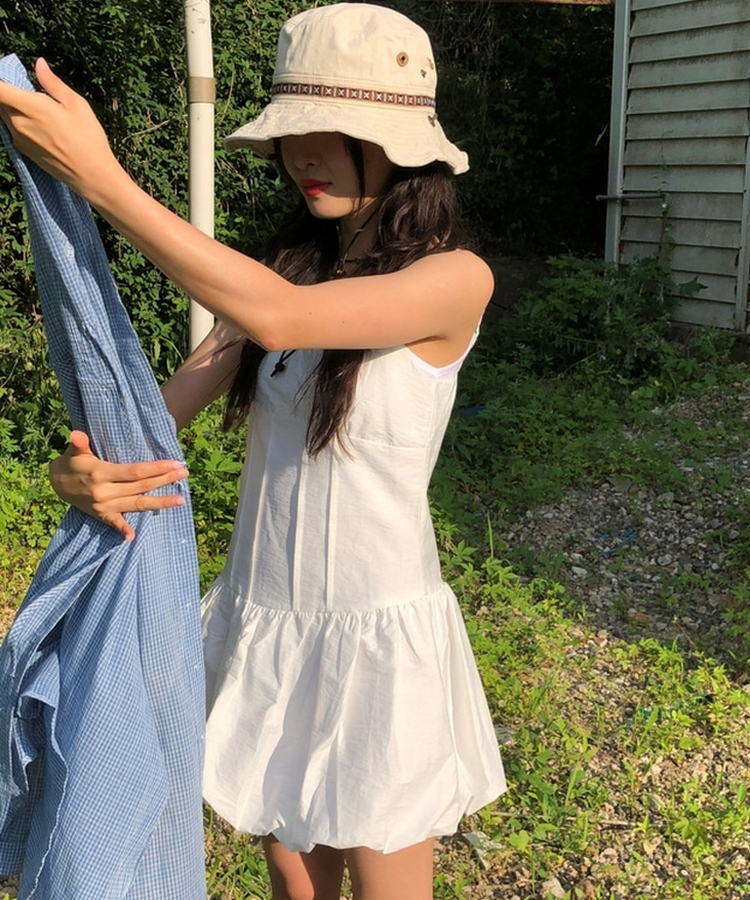 ミニワンピース Vネックバルーンミニワンピース IVORY