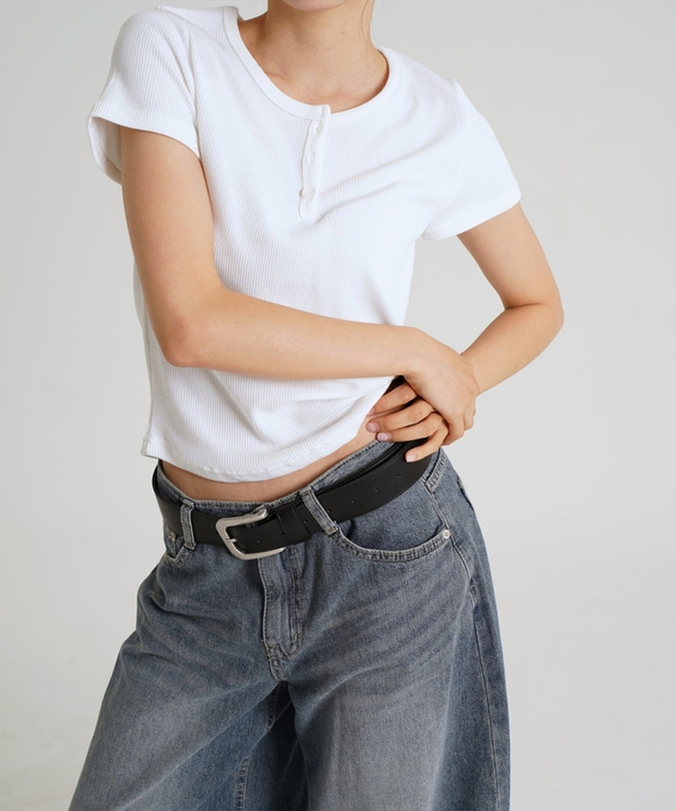 半袖Tシャツ ボタンラウンド無地半袖Tシャツ IVORY
