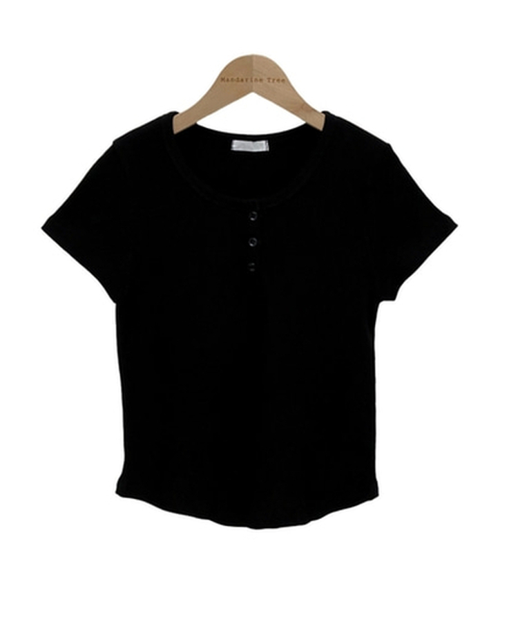 半袖Tシャツ ボタンラウンド無地半袖Tシャツ