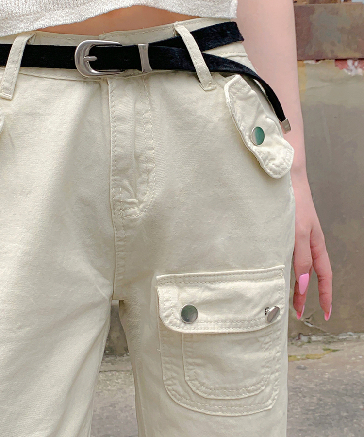 コットンパンツ ポケットファスナーブーツカットパンツ BEIGE