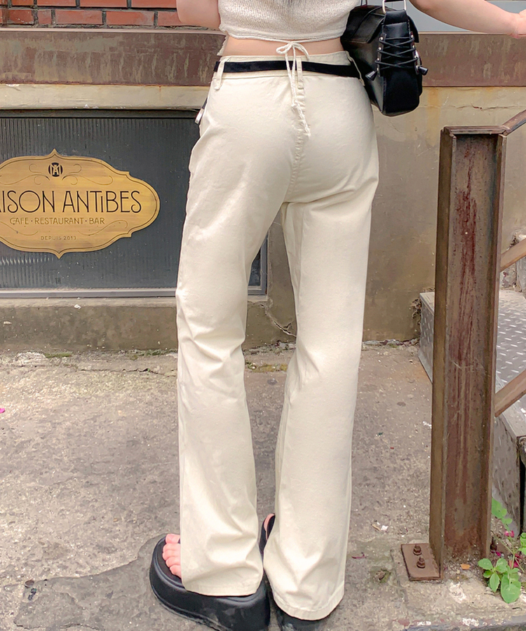コットンパンツ ポケットファスナーブーツカットパンツ BEIGE