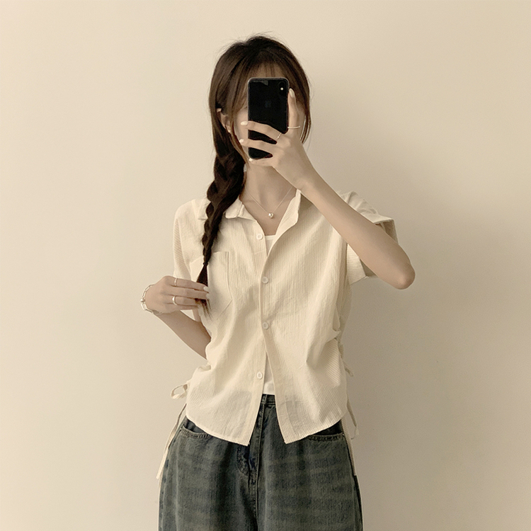 シャツ ストライプロールアップ半袖シャツ YELLOW