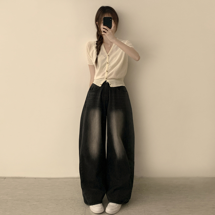 カーディガン ボタンセミクロップ半袖カーディガン(5color) IVORY