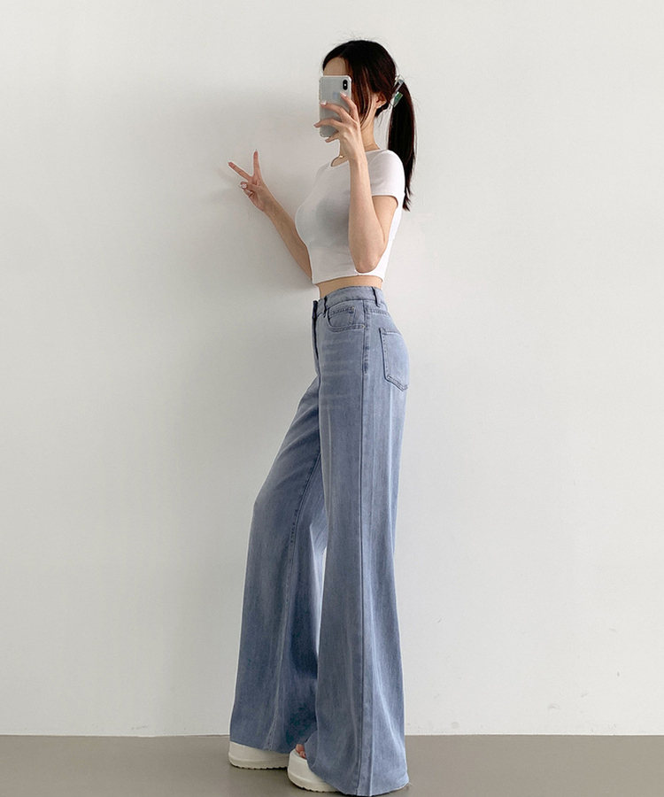 XL스판 후들 밑단 컷팅 통 큰 부츠컷핏 데님 팬츠 연청