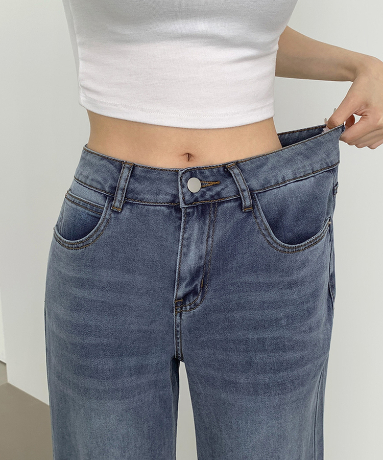 XL스판 후들 밑단 컷팅 통 큰 부츠컷핏 데님 팬츠 중청