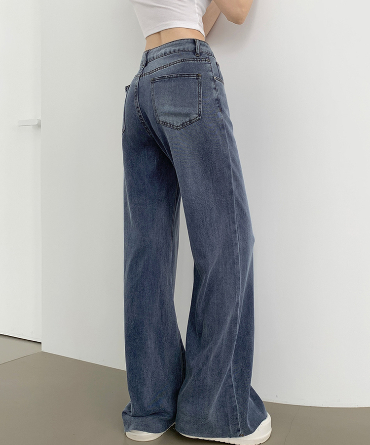 XL스판 후들 밑단 컷팅 통 큰 부츠컷핏 데님 팬츠 중청