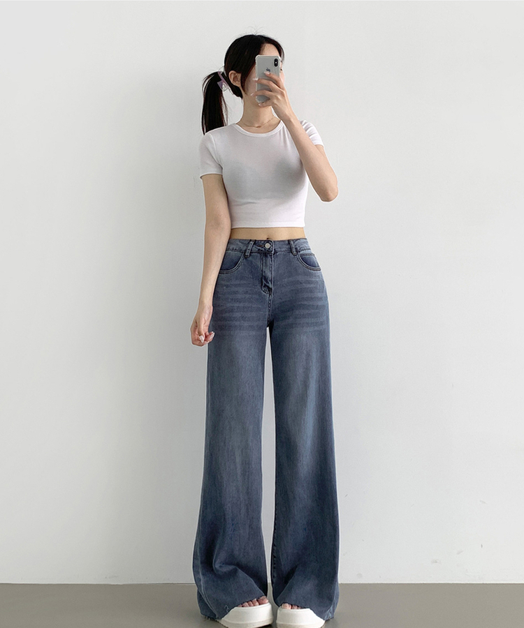 XL스판 후들 밑단 컷팅 통 큰 부츠컷핏 데님 팬츠 중청