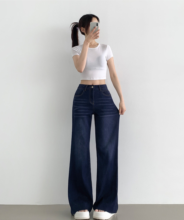 XL스판 후들 밑단 컷팅 통 큰 부츠컷핏 데님 팬츠 진청