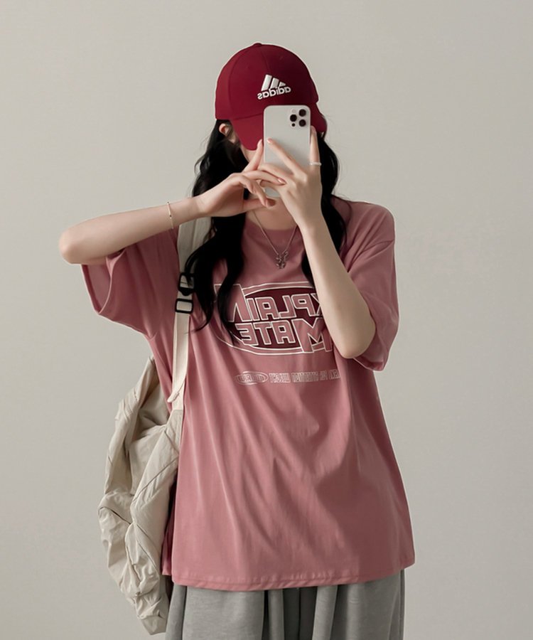 ピグメントオーバー半袖Tシャツ PINK