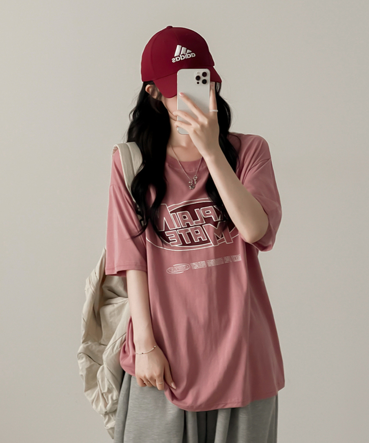 ピグメントオーバー半袖Tシャツ PINK