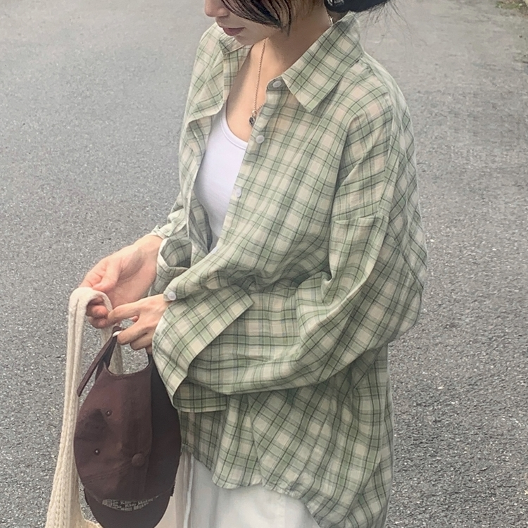 루즈핏 체크 셔츠남방 3color 민트