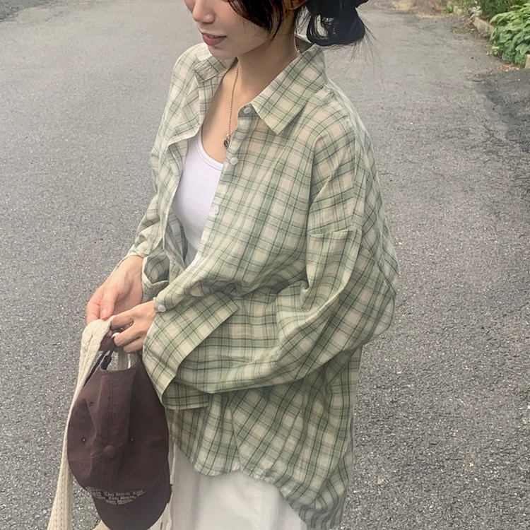루즈핏 체크 셔츠남방 3color 민트