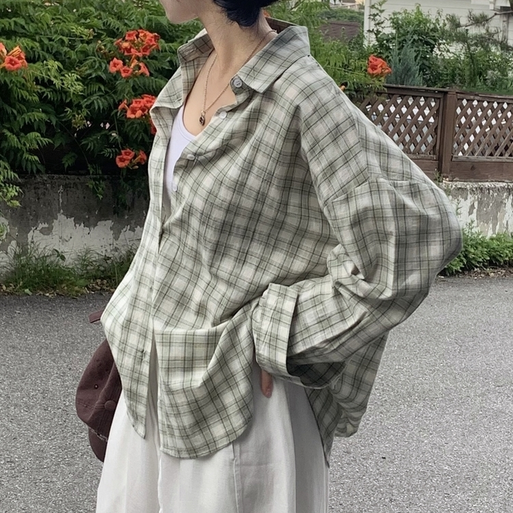 루즈핏 체크 셔츠남방 3color 민트