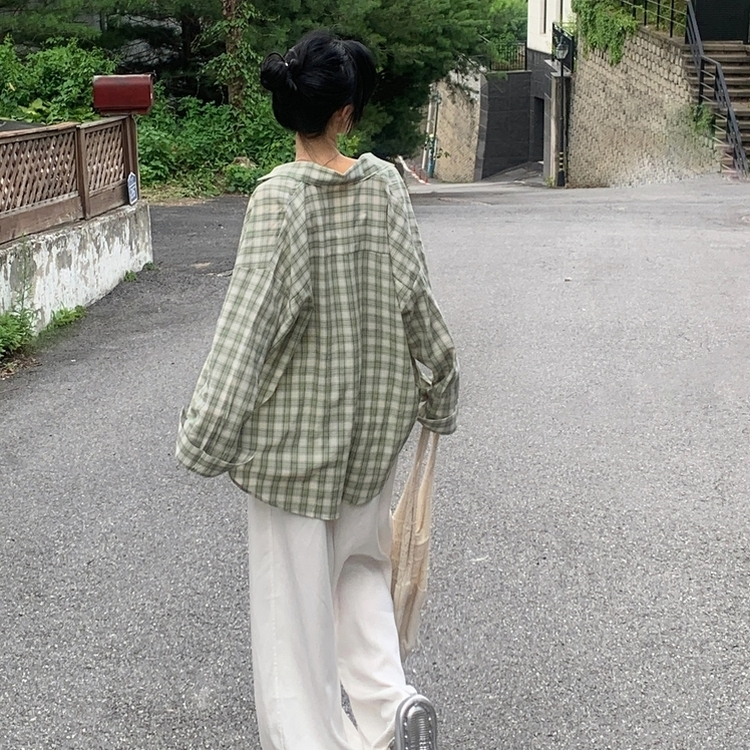 루즈핏 체크 셔츠남방 3color 민트