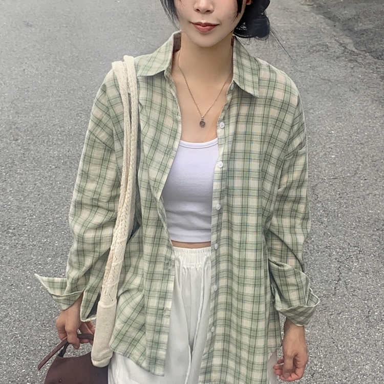 루즈핏 체크 셔츠남방 3color 민트