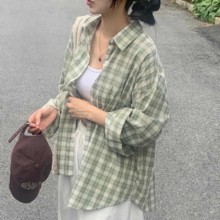 루즈핏 체크 셔츠남방 3color 민트