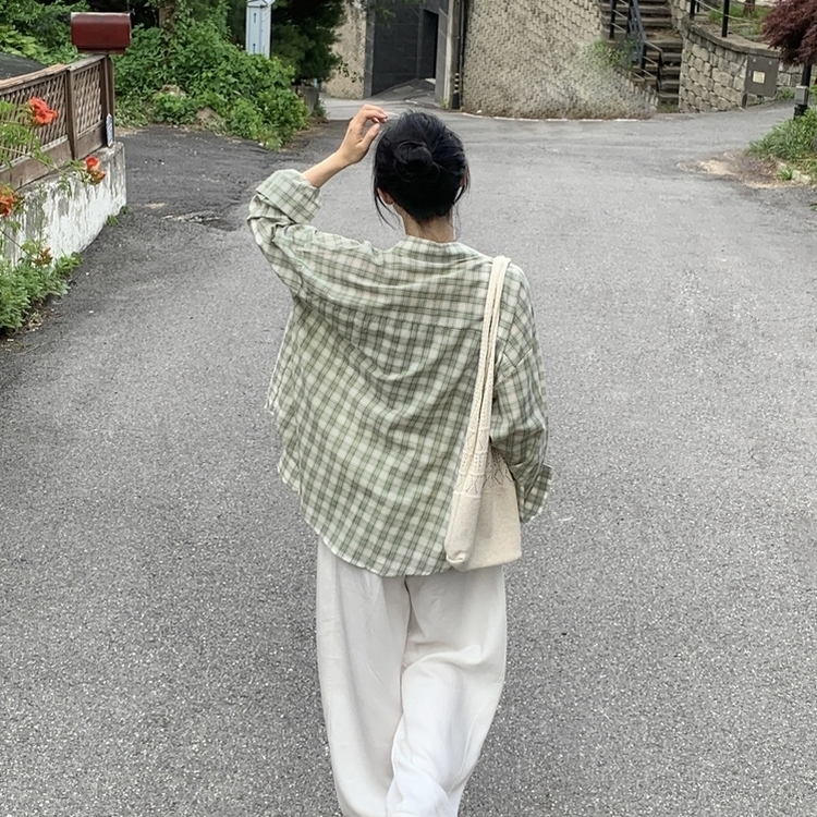 루즈핏 체크 셔츠남방 3color 민트