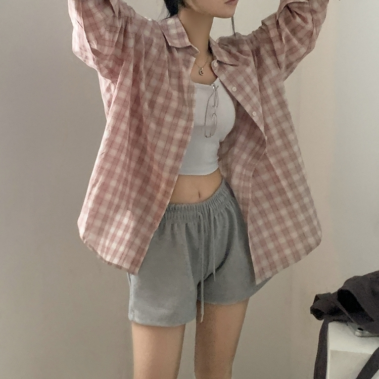 루즈핏 체크 셔츠남방 3color 핑크