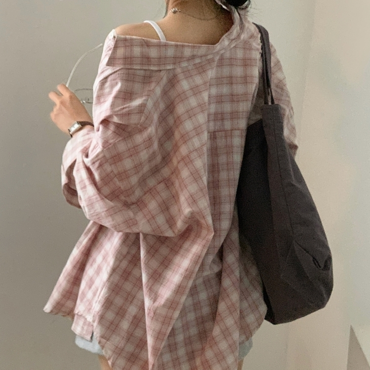 루즈핏 체크 셔츠남방 3color 핑크